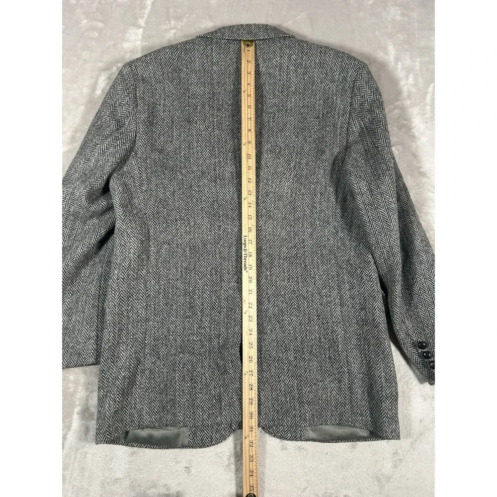 VTG Harris Tweed Blazer Mens 44L Gray Herringbone Pure Scottish Wool Handwoven